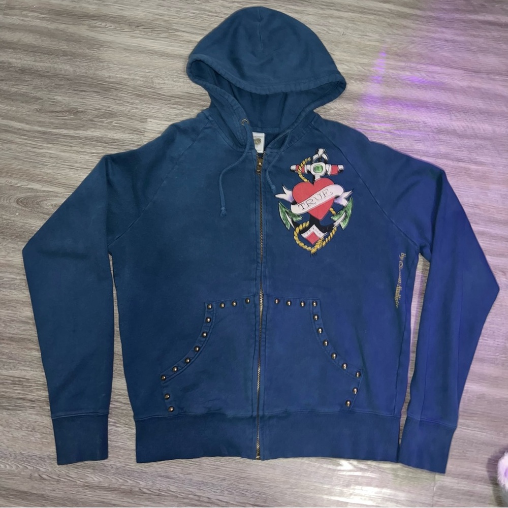 Ed Hardy blue Zip-Up Hoodie y2k